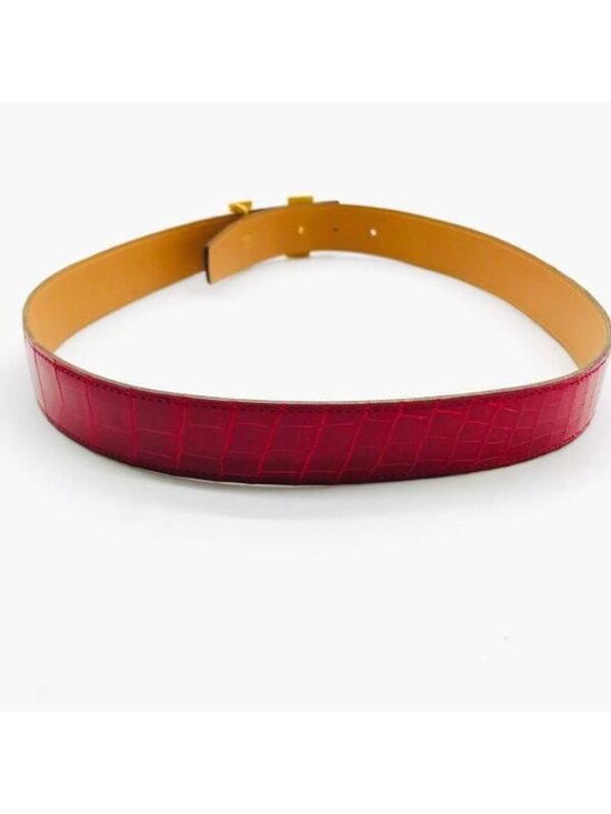 Hermes Constance Croco Porosus Buckle Belt Shikaku Red Gold